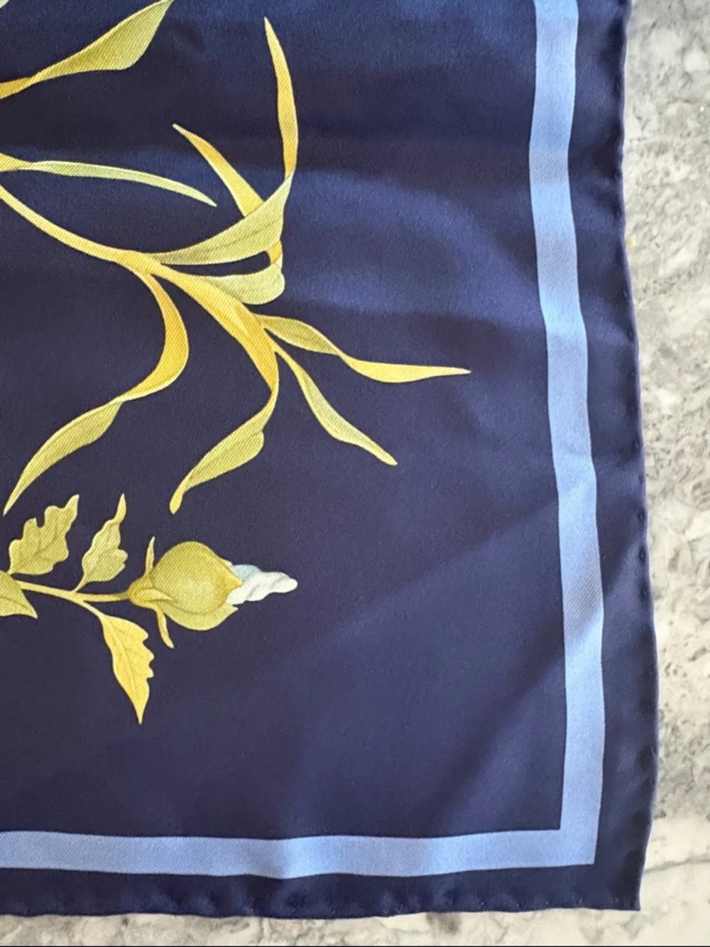 Salvatore Ferragamo Floral Silk Scarf in Navy with Pastel Blooms